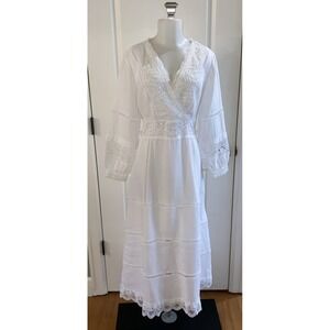 Soft Surroundings Midi Dress White Linen Lace Boho Romantic Womens Size 10